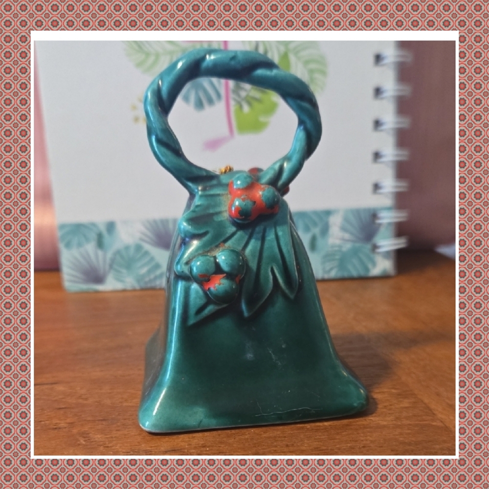 Vintage Lefton Green Decorative Bell with Floral Accents